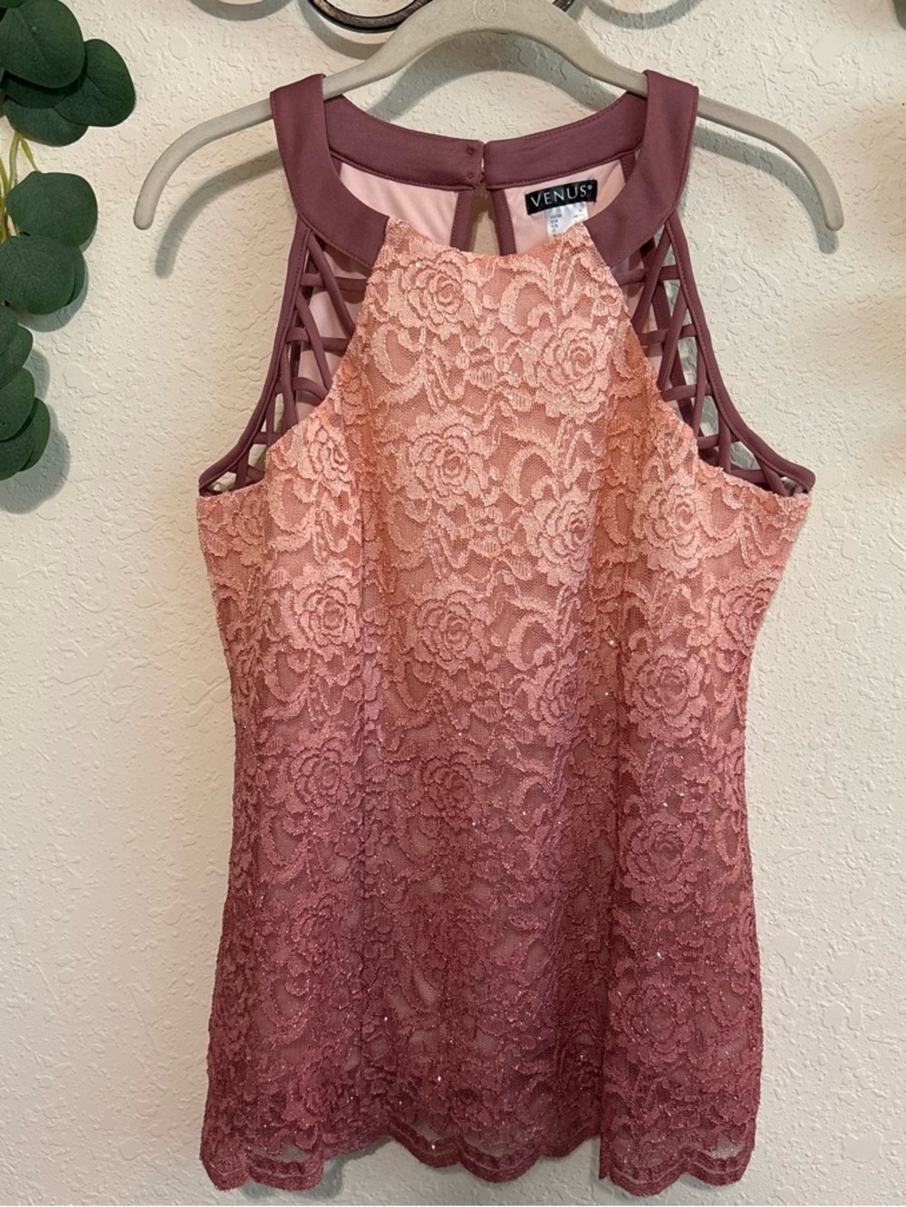 Y2K Pink Ombré Lace Glitter Tank Top💕